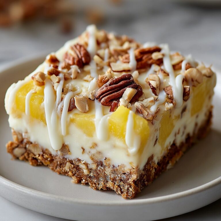 Pineapple Coconut Pecan Cheesecake Bars – Tropical Creamy Dessert Recipe