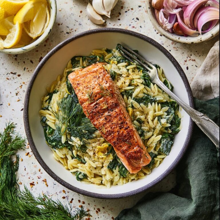 Lightened-Up Lemon Salmon Orzo Pasta Recipe