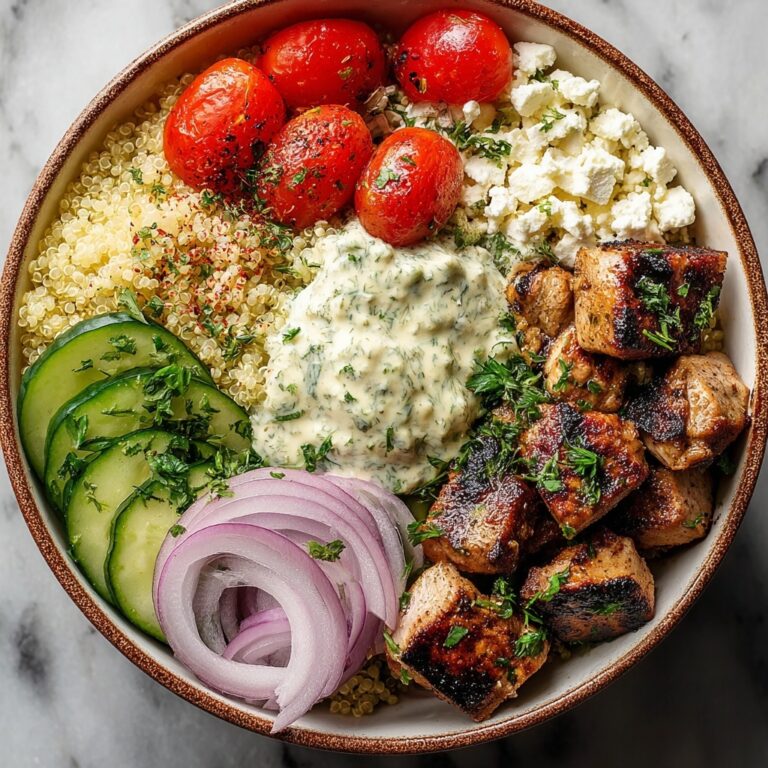 Greek Chicken Souvlaki Bowls with Tahini Garlic Sauce Recipe