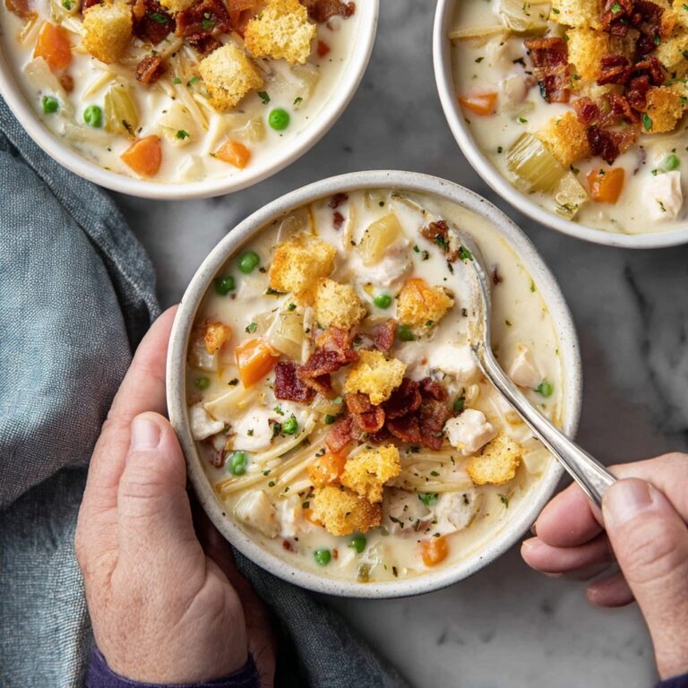 Creamy Chicken Noodle Soup with Mini Croutons Recipe