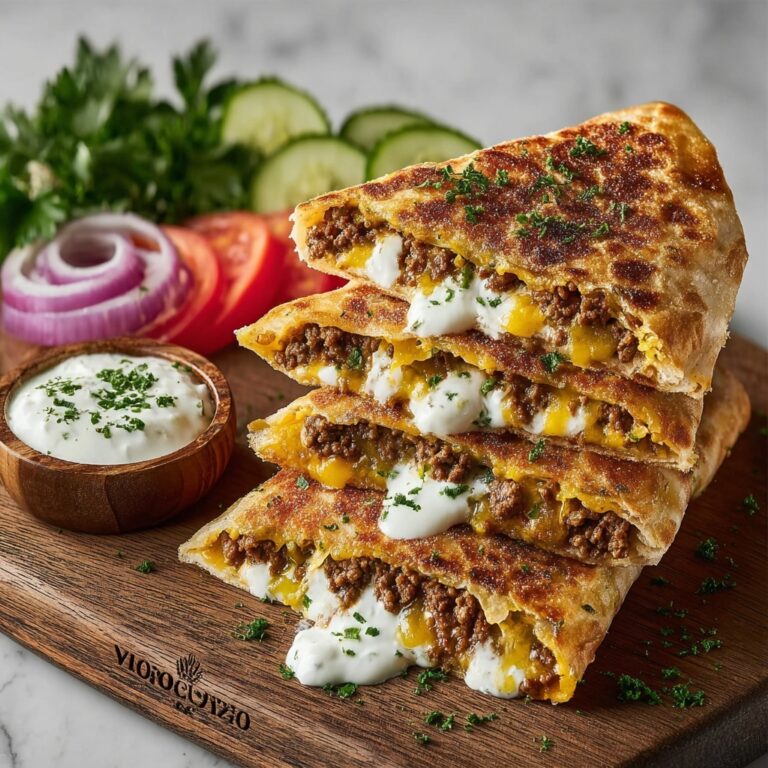 Greek Beef Stuffed Pita with Lemon Garlic Yogurt Recipe