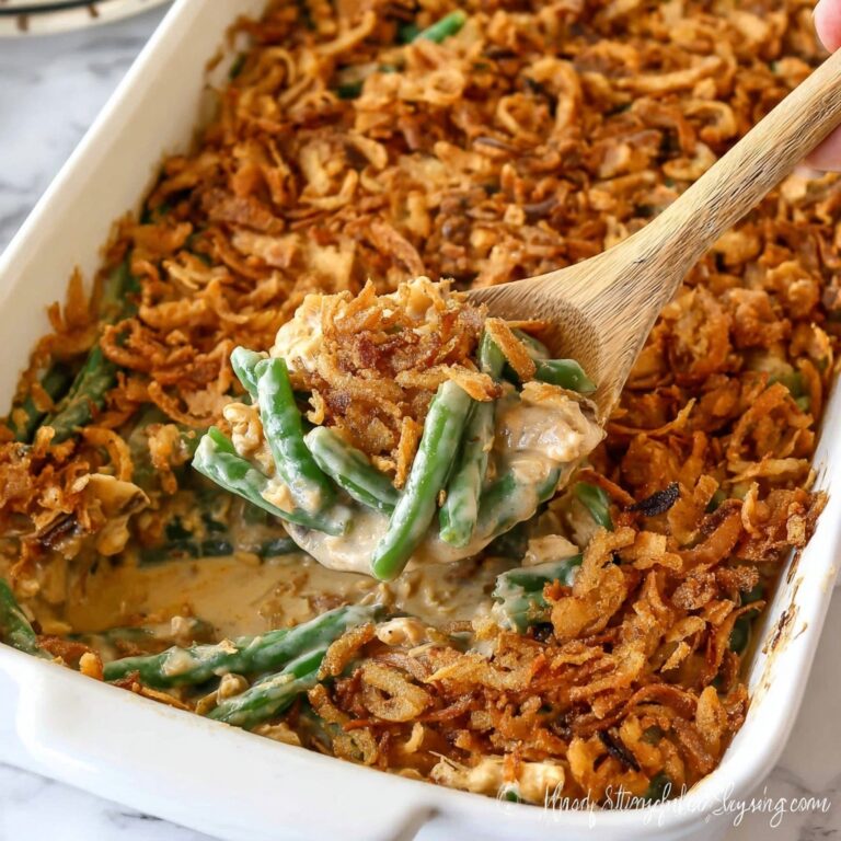 Creamy Mushroom Green Bean Casserole with Crispy Fried Onions Recipe