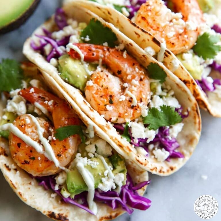 Shrimp Tacos with Cabbage, Avocado, and Cilantro Recipe