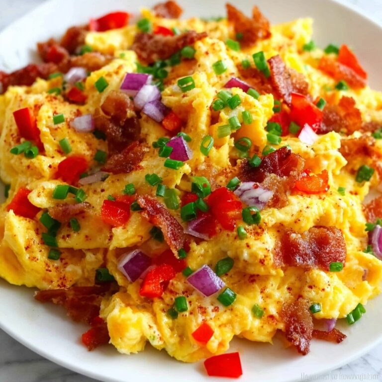 Loaded Scrambled Eggs with Cheddar, Feta, and Fresh Veggies Recipe