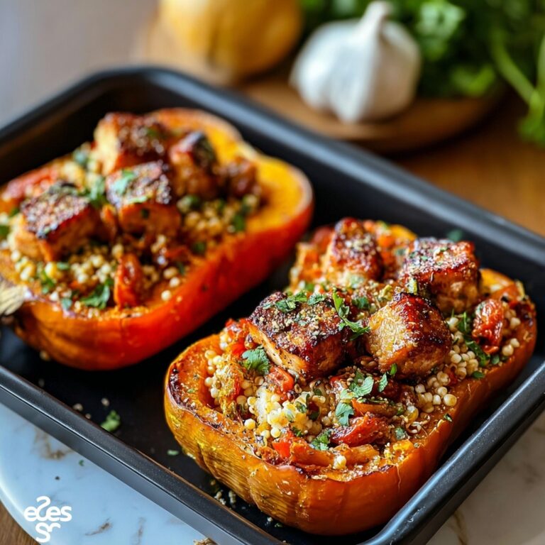 Sweet and Savory Honey Roasted Butternut Squash Stuffed with Chicken Recipe
