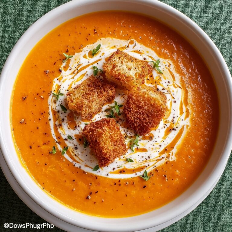Creamy Butternut Squash Soup with Garlic Herb Croutons Recipe