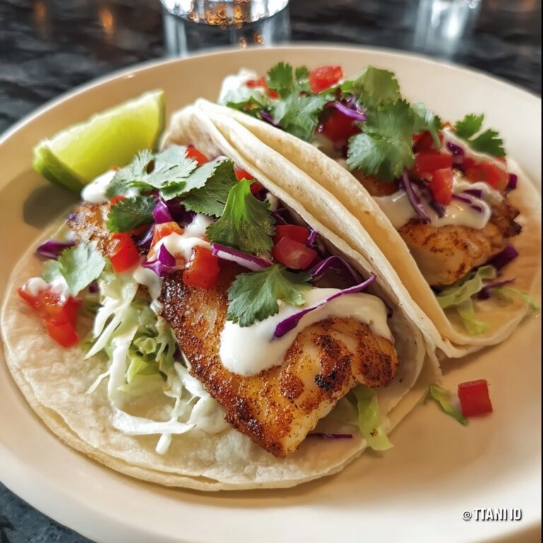 Fish Tacos with Lime Crema and Cabbage Slaw Recipe